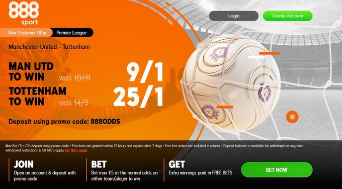 888 Sport Crazy Odds on Man UTD vs Tottenham