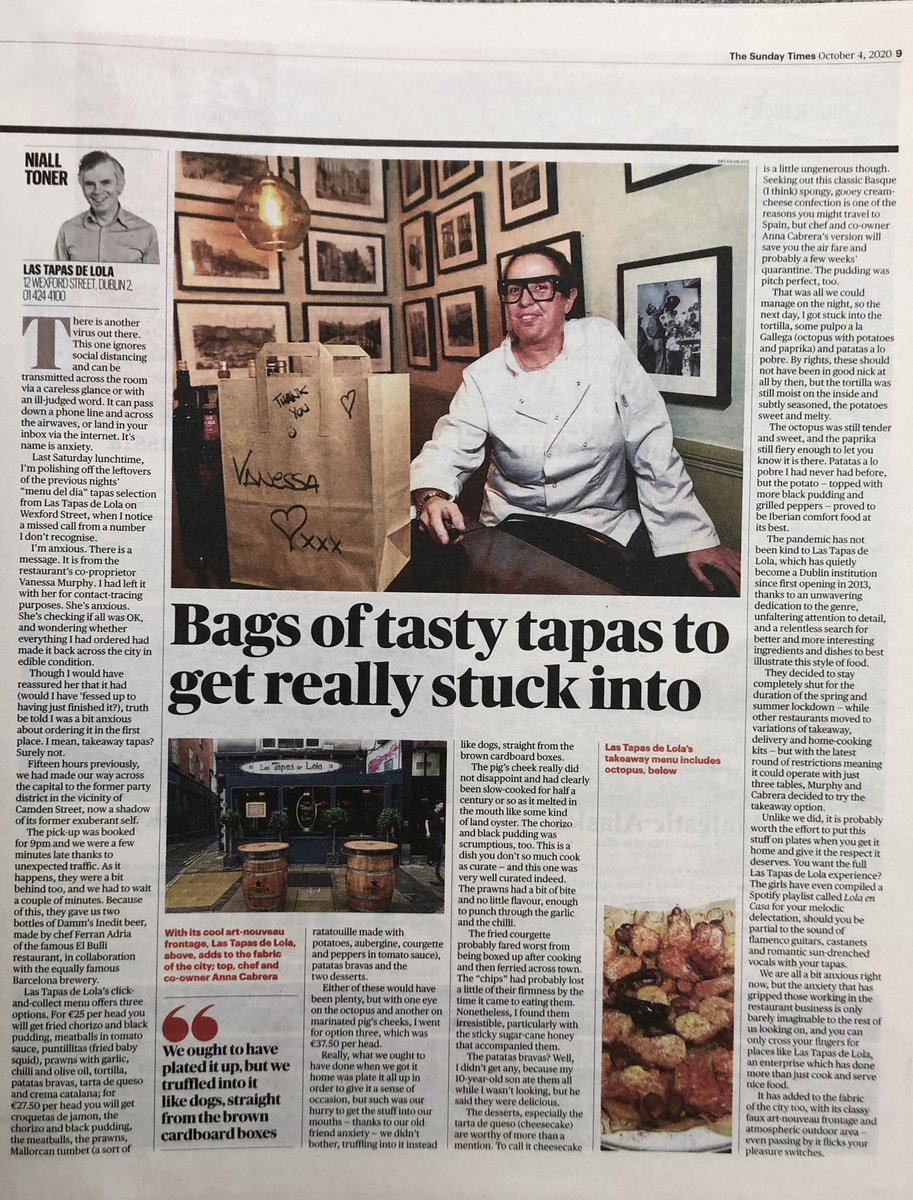LasTapasDeLola's tweet image. Lost for words. Just when we were saying we needed an injection of positivity we open this. Sighs of relief &amp;amp; so humbled ✊#lolaencasa thanks so much @Nialltoner @sundaytimesireland  @sundaytimesfood #lastapasdelola 😍 floored 🙈 lastapasdelola.com/clickandcollect
