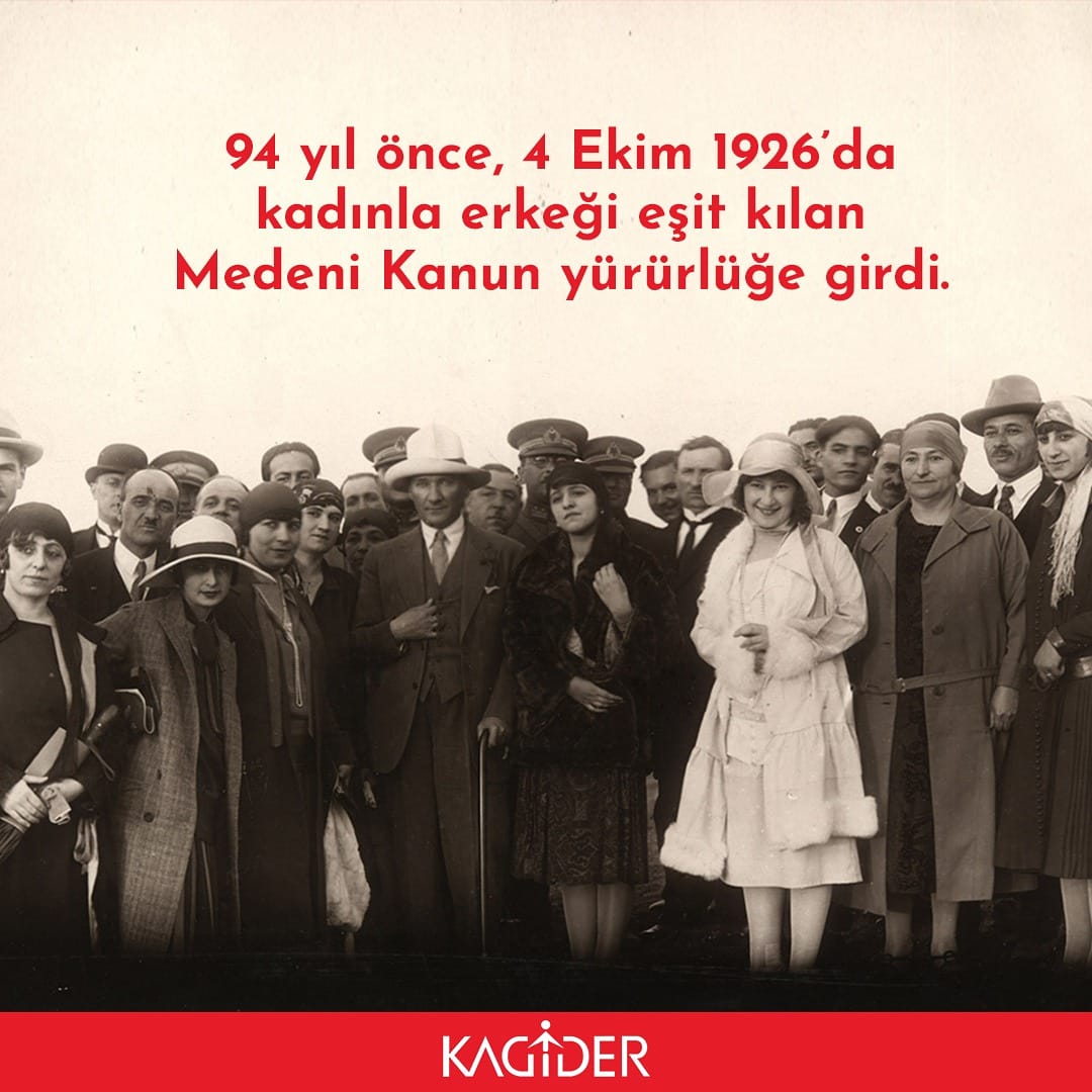 “Bir toplum aynı amaca bütün kadınları ve erkekleri ile beraber yürümez ise ilerlemesine teknik olarak imkan ve bilimsel olarak ihtimal yoktur.” #Atatürk
Medeni Kanun’un yürürlüğe girişinin 94. yıldönümü kutlu olsun. #MedeniKanun