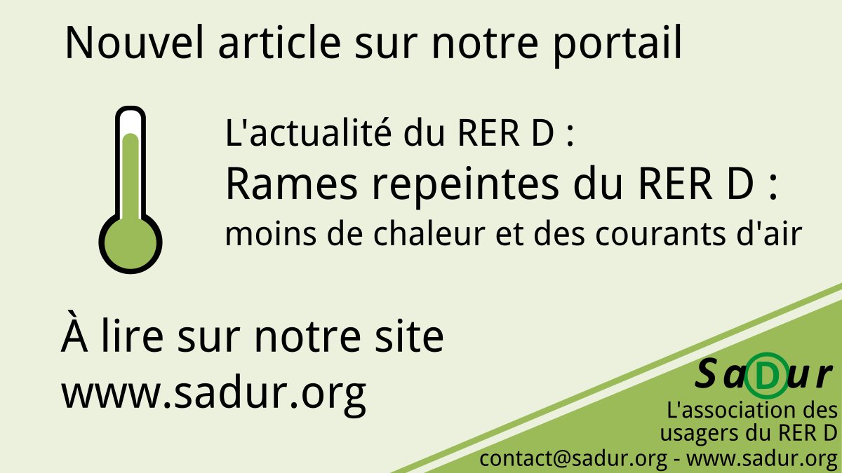 Asso_SaDur's tweet image. Nouvel article sur notre portail où on revient sur la rénovation de nos trains @RERD_SNCF aux couleurs @IDFmobilites et l'amélioration du confort thermique dedans : portail.sadur.org/s-informer/l-a… #qml #RERD Vous les avez pris les jours de fortes chaleurs ? On prend votre retour ;)