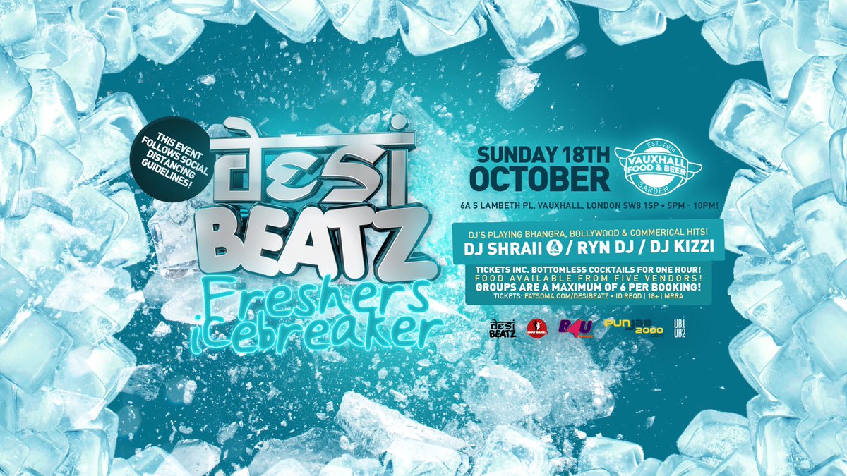 London Freshers 2020 - a bit different! #SocialDistancing But we’re still gonna catch a VIBE! Tickets include Bottomless Cocktails - The UK’s premier Desi student icebreaker is back! Tix : bit.ly/33qM2iB