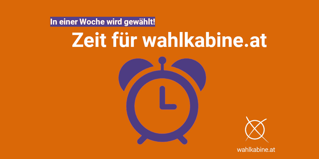 Weißt du schon wen du nächste Woche wählst?
Wir haben allen wienweit zur Wahl stehenden Parteien Fragen zu brennenden Themen gestellt. Beantworte jetzt 25 Fragen und finde heraus welche Partei deiner Meinung am nähesten steht!

#wienwahl2020 #wahlen2020 #zeitfürwahlkabine