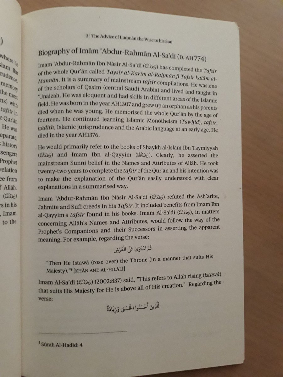 BintFarhan's tweet photo. @Abdulilah_UK @MarkazMuaadh @SalafiPubs 
In the book ' The Advise of Luqmān the Wise to his son' ; there is mistake in the death year of Imam as Sā'di رحمه الله . He died in year 1376 رحمه الله. On page no. 3⬇️ https://t.co/RQhsSgiIkc