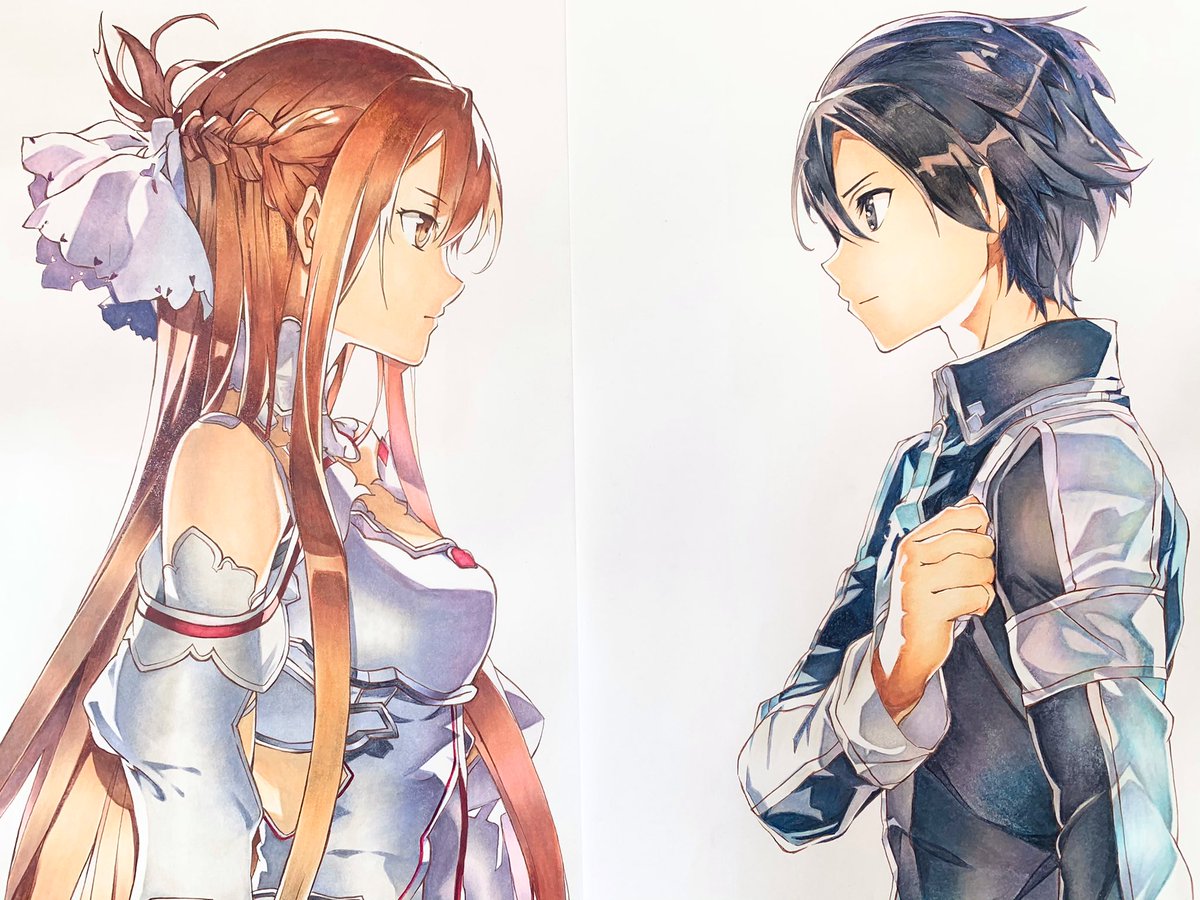 キリトとアスナ描きました Sao 模写 コピック キリト アスナ まころんのイラスト