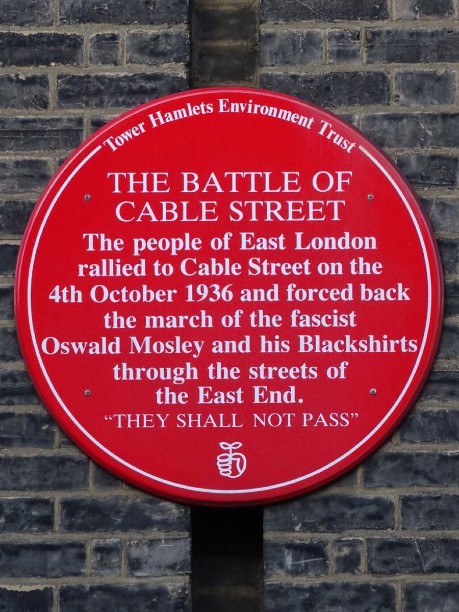 It’s 84yrs since the Battle of Cable Street when the British Union of Fascists were stopped from marching through East London.  We stood in solidarity to oppose fascism then, we must do the same today ✊🏽

#TheyShallNotPass #BattleOfCableStreet