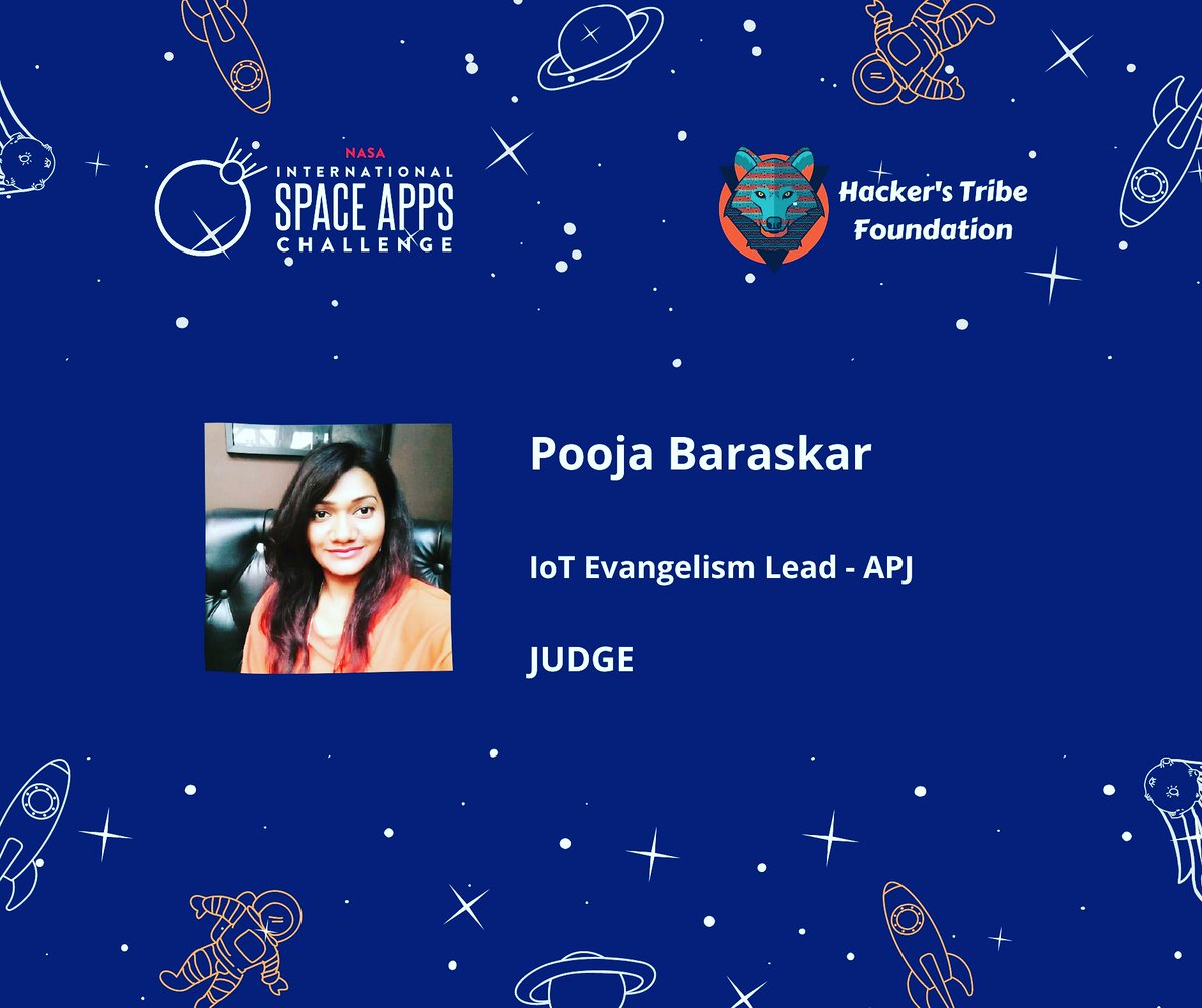 We're Proud to have Pooja Baraskar as a Judge for <a href="/SpaceApps/">NASA International Space Apps Challenge</a> Pooja  is Internet of Things (IoT) developer evangelist <a href="/IntelSoftware/">Intel Software</a> and driving IOT Evangelism fr APJ &amp; <a href="/Microsoft/">Microsoft</a>
MVP
#IoT #internetofthings #spaceapps #NasaSpaceApps #hackforgood #hackerstribe #ai #MachineLearning