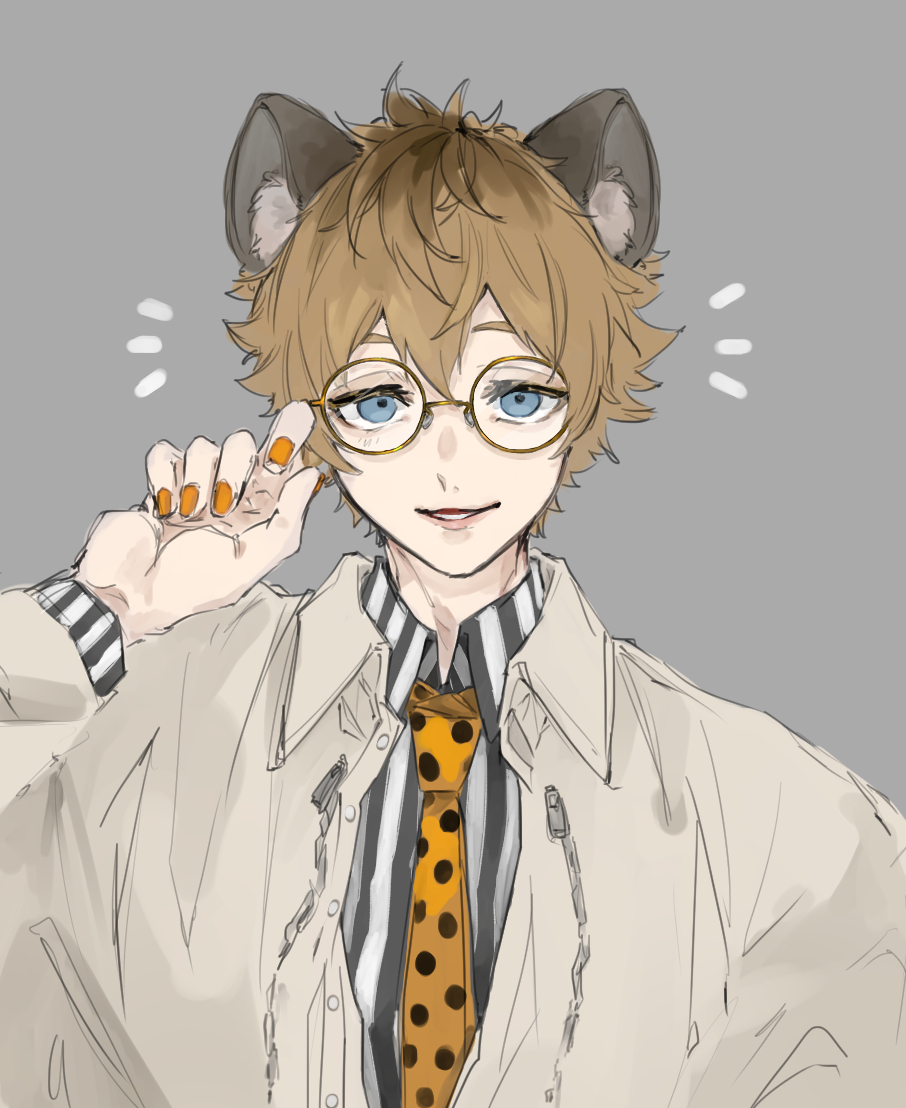 1boy male focus animal ears necktie solo blue eyes glasses  illustration images