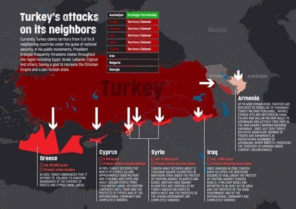 SHARE
#Turkey attacks on its neighbors.
Turkey claims territory from 5 of its 8 neighboring countries - #Greece, #Armenia, #Iraq, #Syria, #Cyprus.

Hi-res file for print: dropbox.com/s/96jpnb0h6m7h…