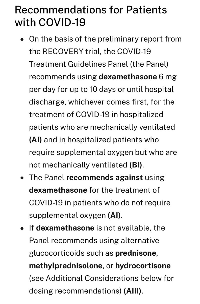 3) here is NIH’s official guideline. Dexamethasone is a serious drug. Not for light or moderate infection anymore.