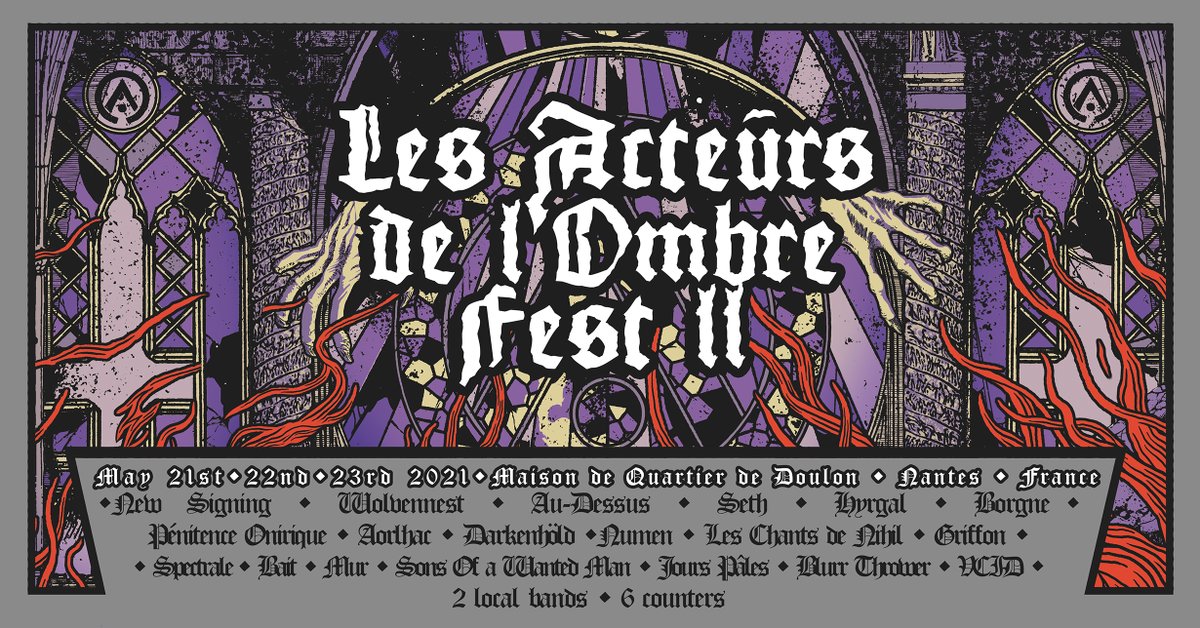 LADLO FEST II / NANTES
NEW SIGNING+ Wolvennest+ Au-Dessus+ SETH+ Hyrgal+ BORGNE+ Pénitence Onirique+ Aorlhac+ Darkenhöld+ NUMEN+ Les Chants de Nihil+ Griffon+ Spectrale+ Bait+ Mur+ Sons Of A Wanted Man+ Jours Pâles+ Blurr Thrower+ VƆID 
More info: bit.ly/2SstFDQ