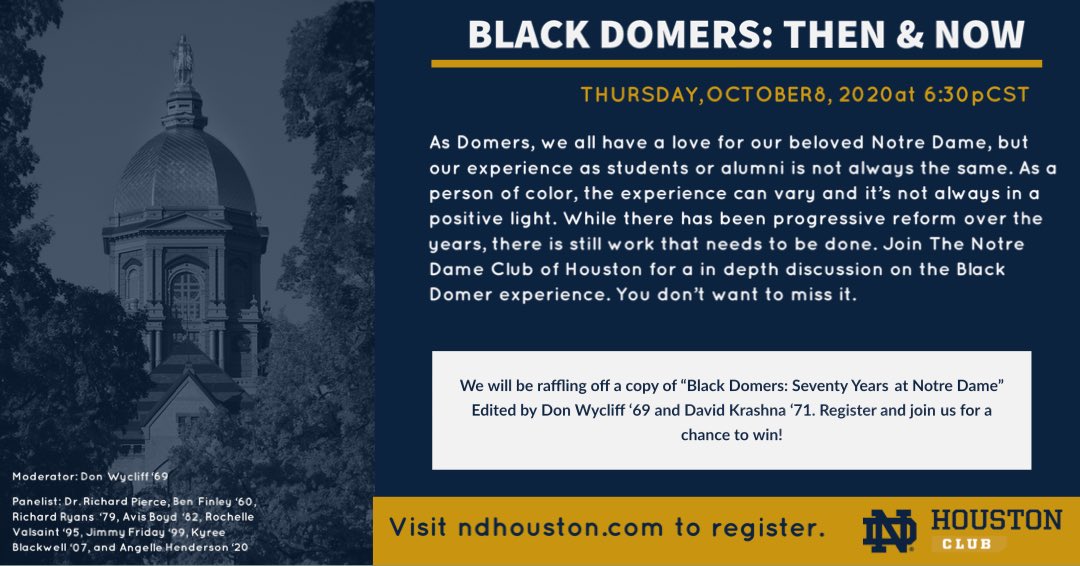 ndhouston's tweet photo. Please join us this Thursday, October 8th for an in depth panel discussion. The event will be streamed on YouTube. Click the following link to register: https://t.co/49YfMfTEDO We hope you can join us! @DCofND @Black_ND https://t.co/uoJI1oLMc1