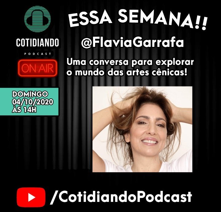 cotidiando_pod's tweet photo. @flaviagarrafa é atriz, psicóloga, professora de teatro, tem uma peça em cartaz em que ela interpreta simplesmente TODOS as personagens, enfim... uma carreira brilhante!
E nesse domingo vamos juntos ficar por dentro do cotidiano e bastidores da vida dessa profissional incrível!!! https://t.co/yroRhoen3j