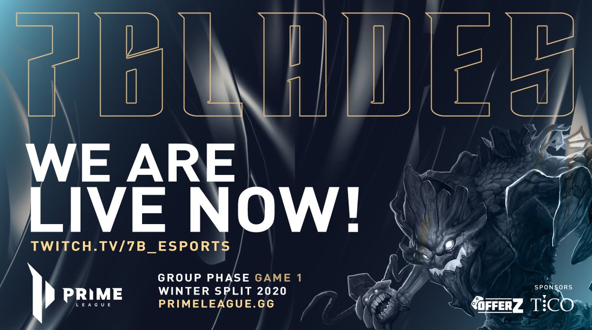 KanjiEsports's tweet photo. WE ARE LIVE! https://t.co/8UBd8N30eY

Watch our #LeagueOfLegends Team playing Game 1 of the
@PrimeLeague Winter Split 2020! 

We wish them Good Luck! 🍀

The Games are casted by 
@derkloud1

#BladesUp⚔️ #7BWIN #PrimeLeague https://t.co/2d4Fidwj1G