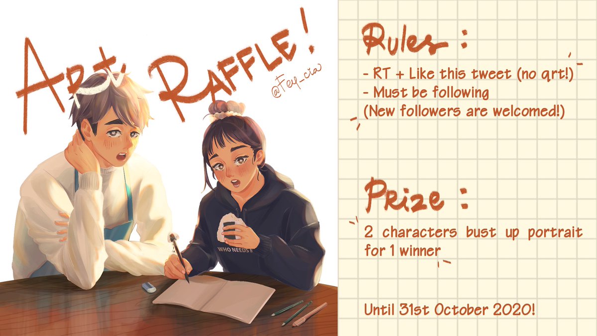 ?450 ART RAFFLE?
Thank you for your love and support for the last few months!
⭐️RT+Like
⭐️Must follow (New followers are welcomed)
⭐️I'll pick the winner randomly ! 1 from Twitter, 1 from IG (@/fey_cia)
⭐️Ends in 31st Oct 2020 (12.00 PM, GMT+7)