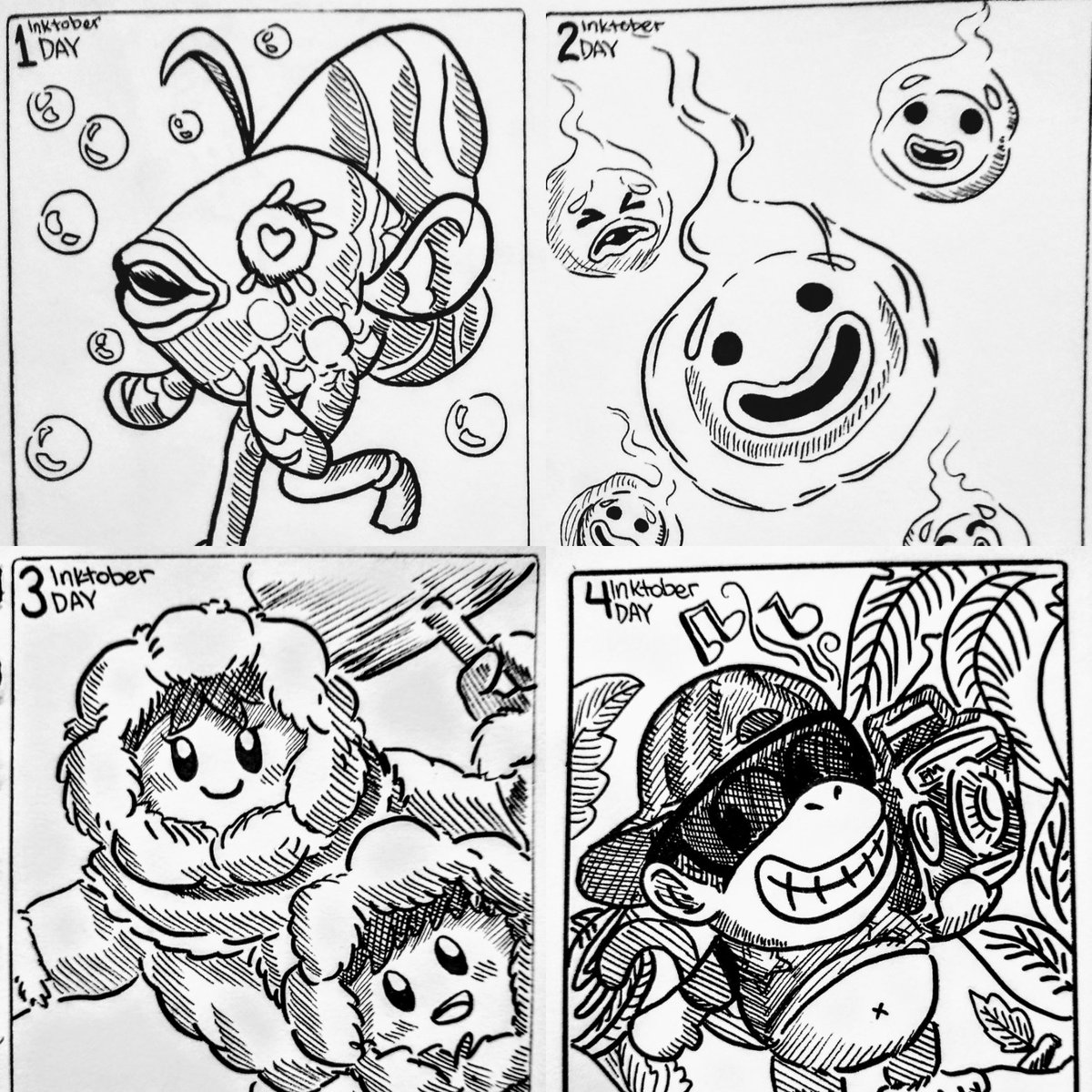 hiddenbyart's tweet photo. First 4 days of Inktober
Trying my best to draw everyday for Inktober this year. It gives me a reason to stay motivated during these tough times. #inktober2020 #sakurapens #archivalink #NoStraightRoads #fish #AnimalCrossingNewHorizons #WISP #iceclimbers #bulky #diddykong #radio https://t.co/SMq6eiIh8h