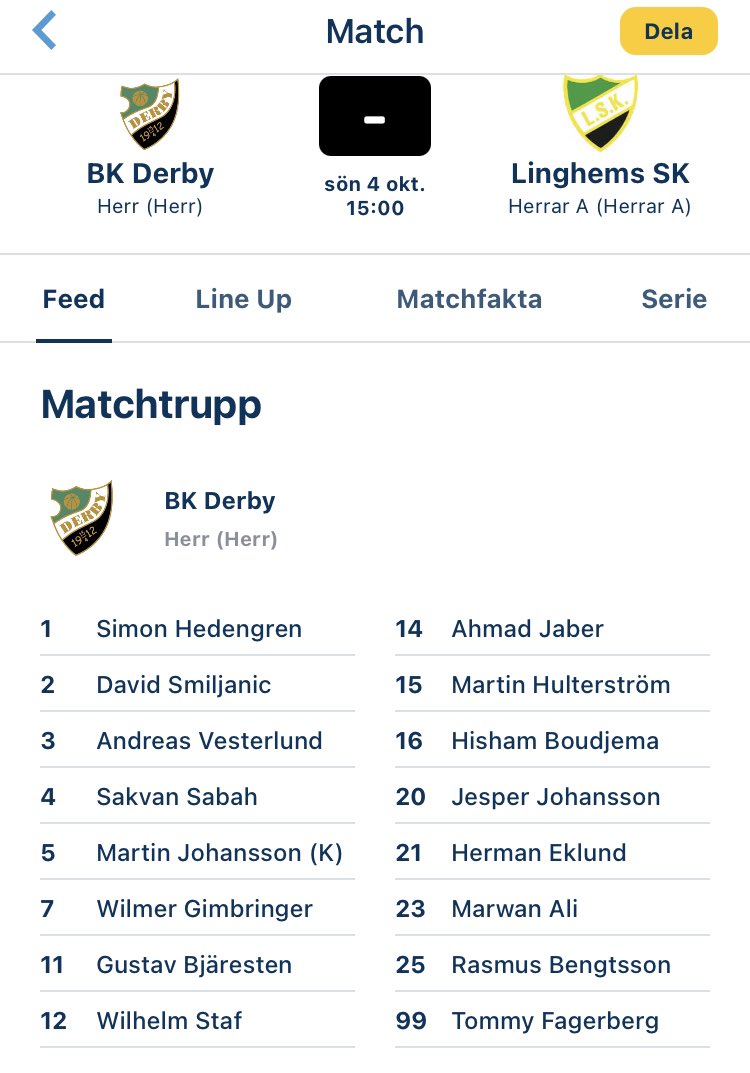 Jaha då var det dags för sista matchen. Vi måste vinna och Hjulsbro måste slå HBK för att vi ska klara oss kvar. Johan T avstängd men Rasmus B tillbaka efter skada.