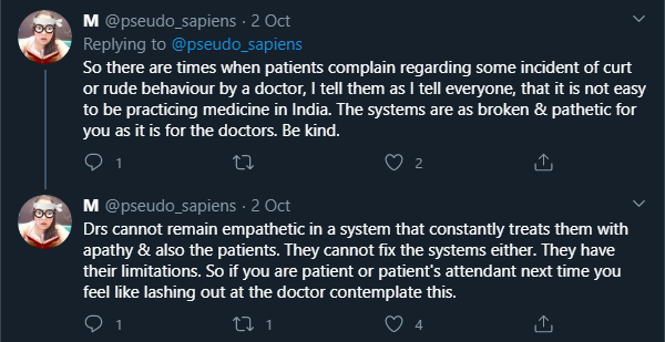 So back to our protagonistShe admits the system is brokenShe "knows" that we work within this broken system and yet things can go wrong or may not be upto so called "international standards"so she advices patients/families this well intentioned message