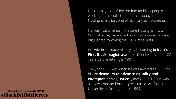 Day four of  #BlackHistoryMonth   is dedicated to Britain’s first Black magistrate, Eric Irons   #blackhistorymonthuk    #BHM    #BlackBritishHeroes