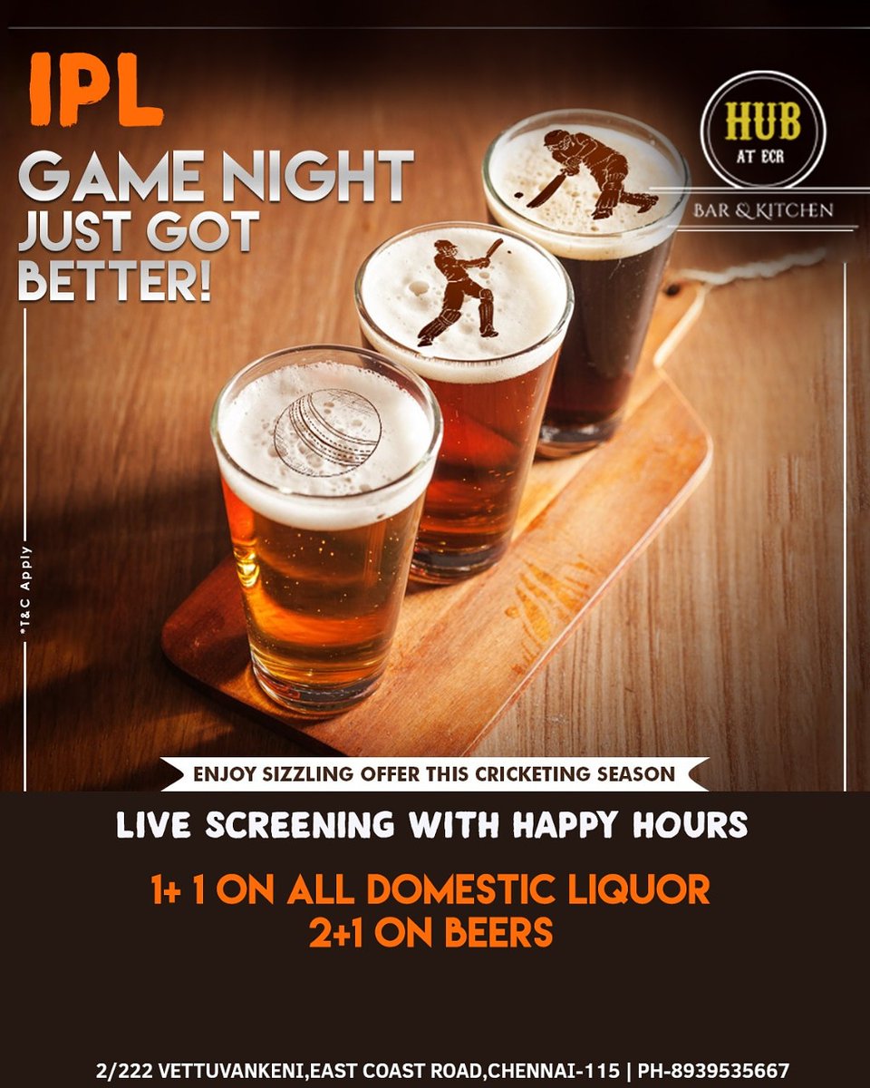 hubatecr's tweet photo. Bringing to you Live Thrilling Battle of the Fittest with Amazing New Offers on Drinks! 
1+1 on All domestic liquors and 2+1 on beers during the live match at Hub at Ecr !
Call for booking -8939535667 https://t.co/EyGPCXbQVv
