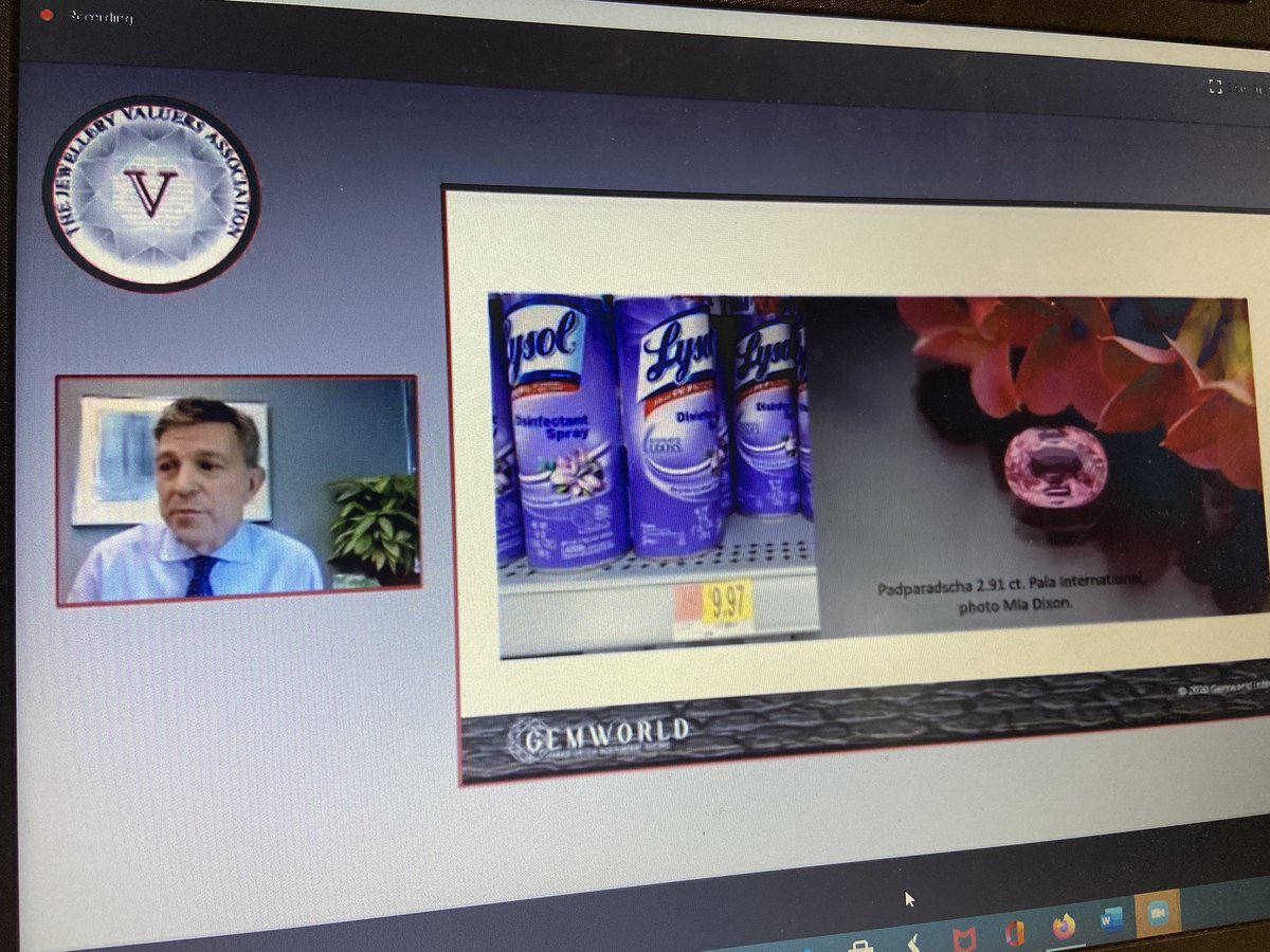MelissaLeePat's tweet photo. Parallels in supply and demand in gemstones and Lysol... Richard Drucker of #Gemworld @gemguide speaks on what’s impacting on diamond and gem values at the moment at the fantastic #JVAconference - Covid troubles manifesting in unexpected ways https://t.co/80t19DYua7
