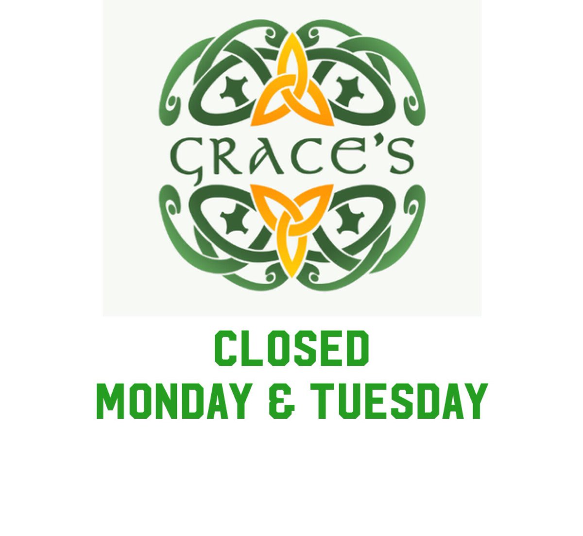 During these times we are closing on Mon & Tues to prepare for the weekend ahead. We will still open Wed - Sun ☘️ Stay safe ☘️ #gracesbarglasgow