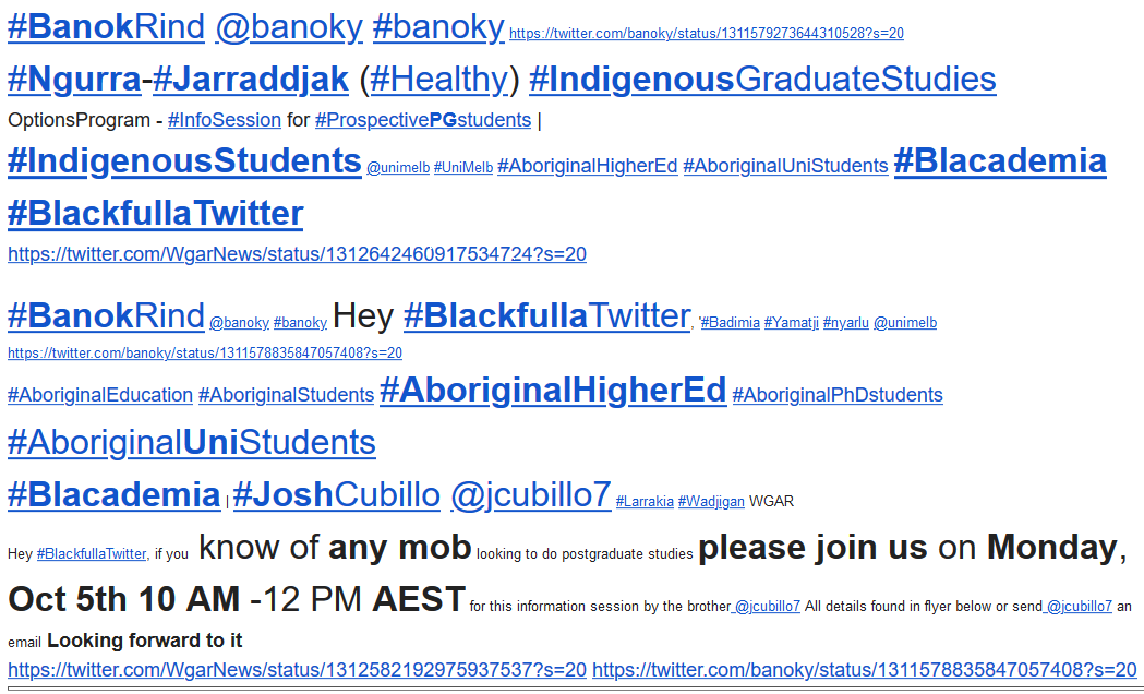 WgarNews's tweet photo. #4Oct2020 #WGAR ft tweets events https://t.co/J41dnmGhl0 by #BanokRind #JoshCubillo #5thOct10AM #UniMelb https://t.co/Zsc8BFpQ5V | #NatIndigTimes | #NSPTRP | #JacyntaKrakouer | #MeganKrakouer #GerryGeorgatos #IndependentAus #ShannonSmith #AlbanyAd | #MelanieVivaLaRevolution WGAR https://t.co/JJsFZPO5d7
