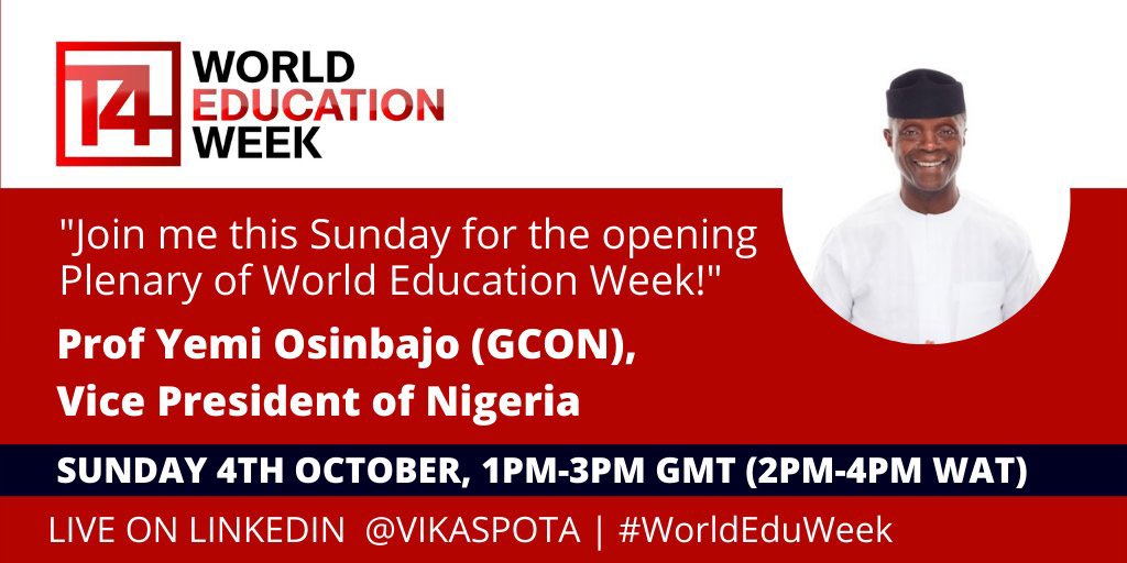 Teach4Nigeria's tweet photo. Join the plenary session of the @T4EduC #T4conference via https://t.co/MlGuRlS90Q as our CEO @FolaweOmikunle joins the Vice President of @Nigeria @ProfOsinbajo to highlight the role of CSOs, community members, educators and other stakeholders in transforming education. #SDG4 #Edu https://t.co/Mz0WyC3eEv