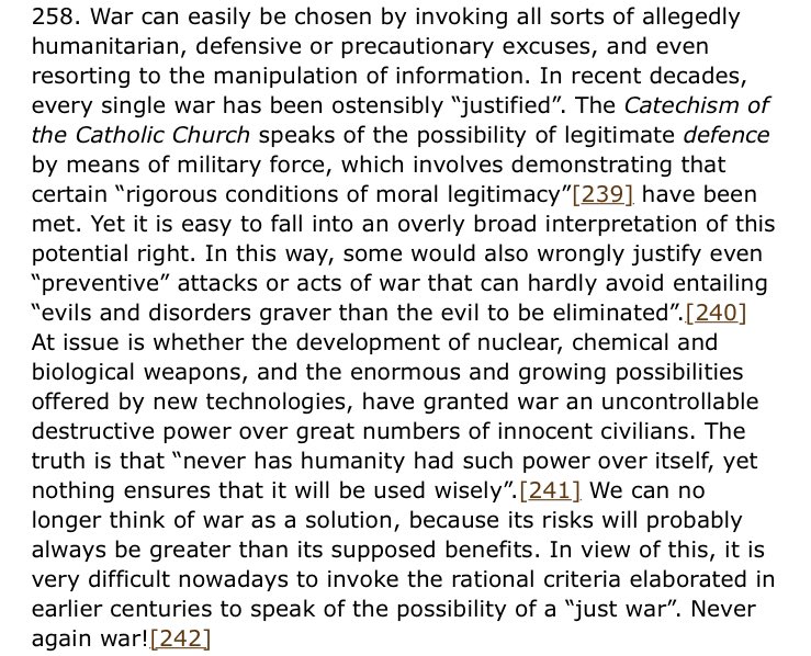 sorry to all the catholic neocons out there but you are in open defiance of the magisterial teaching. “we can no longer think of war as a solution”