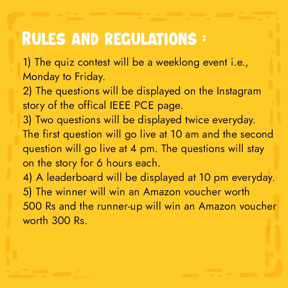 IEEE PCE (@ieee_pce) on Twitter photo IEEE PCE celebrates "IEEE DAY 2020" on Oct 10 & 11 along with a Quiz week wherein the Q&A starts from Mon to Fri on Instagram stories of the official IEEE PCE page. Check out Instagram for more information
instagram.com/ieeepce
<a href="/aviinashvaidya/">Dr. Avinash R. Vaidya</a> <a href="/pillaicollege/">Pillai College</a>
#ieee #ieeeday2020 IEEE PCE celebrates "IEEE DAY 2020" on Oct 10 & 11 along with a Quiz week wherein the Q&A starts from Mon to Fri on Instagram stories of the official IEEE PCE page. Check out Instagram for more information
instagram.com/ieeepce
<a href="/aviinashvaidya/">Dr. Avinash R. Vaidya</a> <a href="/pillaicollege/">Pillai College</a>
#ieee #ieeeday2020