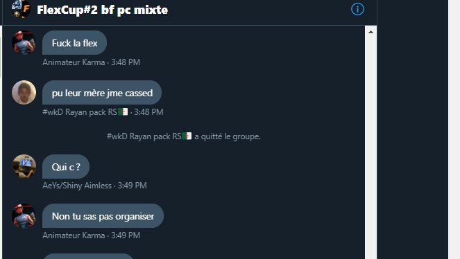 ktsukdepouille's tweet photo. gg @AnimateurKarma qui gâche la #Flexcup en virent tout les clan de la conv de la cup @G3nesysOfficiel votre animateur est archi cancer . https://t.co/WKSebRbADn