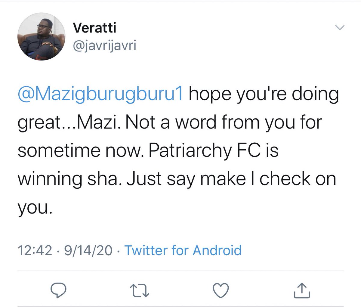 From Patriarchy FC talent scout to oppressed citizen in 2 weeks flat!