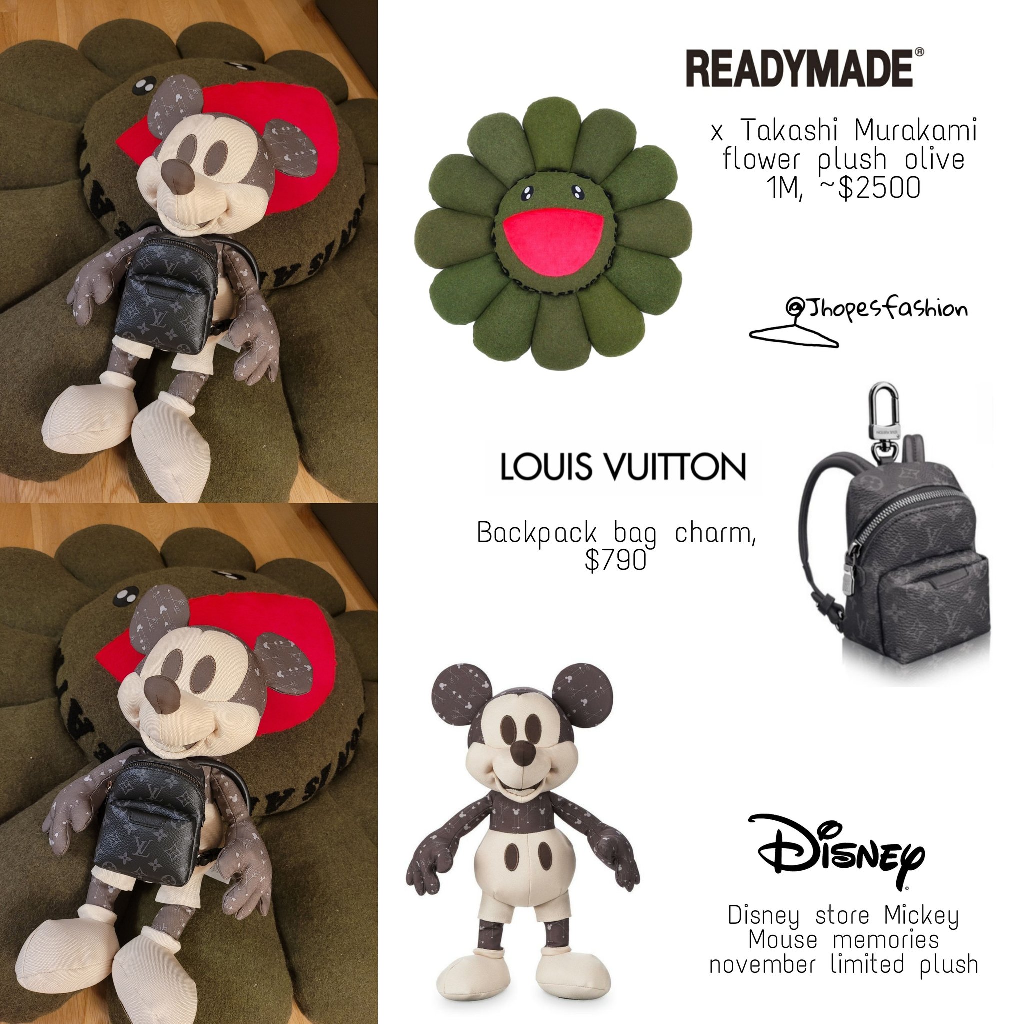 j-hope's closet (rest) on X: J-hope's Readymade x Takashi Murakami flower  plush, Louis Vuitton bag charm and Disney Mickey Mouse plush 201004 -  Weverse post #Jhope #제이홉 #Jhopefashion #BTS  / X