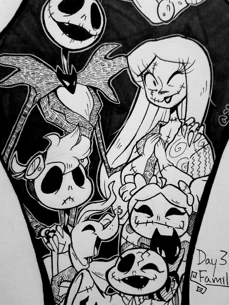 Day 3 of #drawtober2020 
The Skellington family photo ?? 