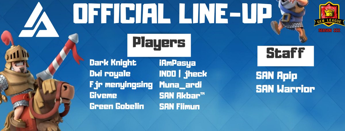 ibexalpen_'s tweet photo. 🔵🔵🔵
CLASH ROYALE
Our Official Line-Up in @GemLeagueCr
Pict 1 : Snow
Pict 2 : Sins
#SANTIME #SANtui™ #SHERACTIONPRIDE
#clashroyale #esportsroyale #esports #esportsindonesia #esportsnews #esportslife https://t.co/IuqZpBmtHN
