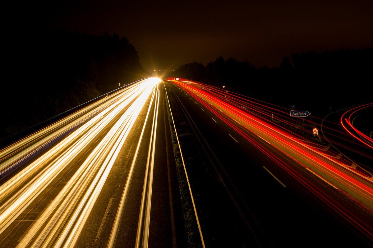 highway, night photograph, lights