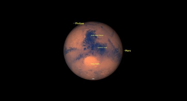 As Mars rises in the East on Monday evening, you'll be able to see more details than ever - She WILL NOT BE AS CLOSE TO EARTH FOR ANOTHER 15 YEARS! The Southern polar cap, Syrtis Major Planum and Tyrrhena Terra regions, and lighter Hellas Planitia regions will be visible to us!