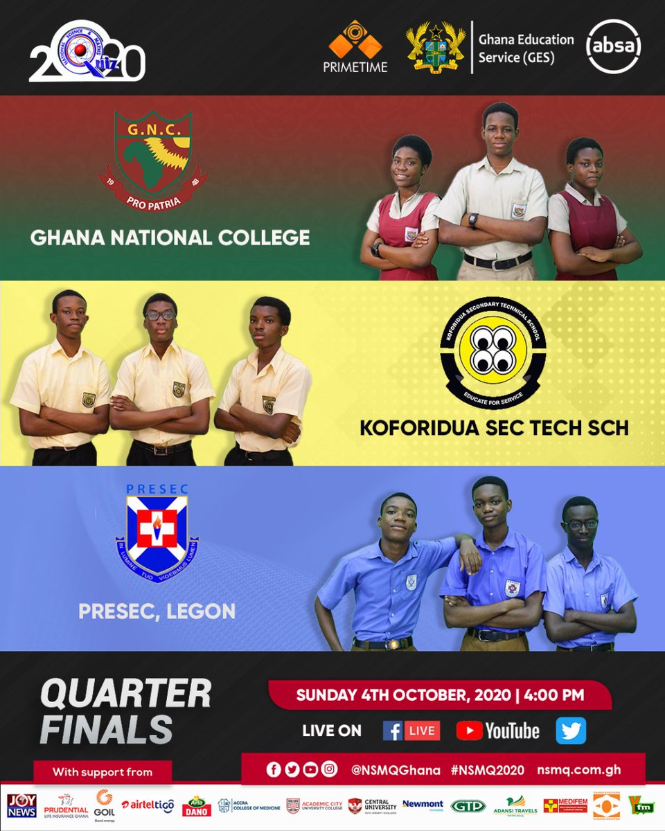 NSMQGhana's tweet photo. Will the Mmarima Mma and Nananom stop the “sixth” talk?
Later today! 

PRESEC | NATIONAL | KSTS

#NSMQQuarterfinals #NSMQ2020 #Primetime https://t.co/JqkTOB1GLn