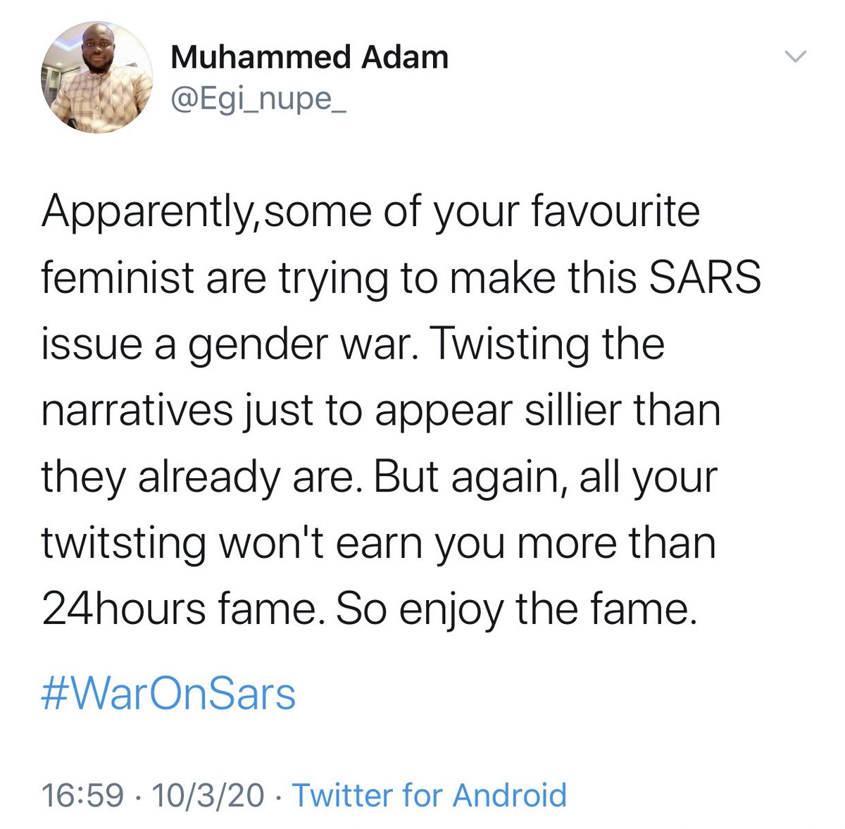 Maybe the e-feminists are also trying to remodel the male gender. SARS are men too.  #NotAllSars