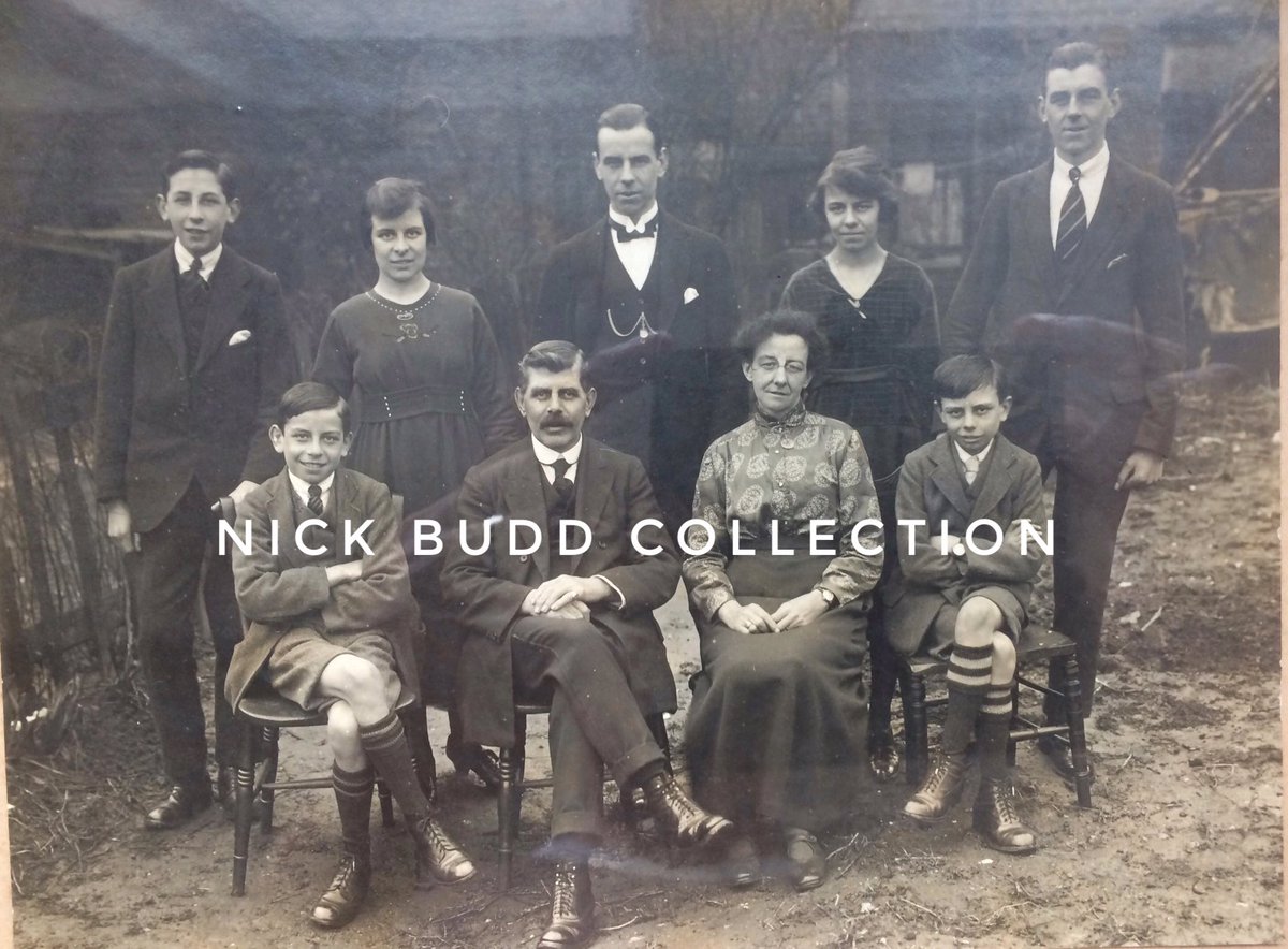 Ted was the illegitimate son of my Great Aunt Eve, brother of my paternal Grandfather, Frank. Pic: Budd family post  #FWW Burgh Heath, Surrey. My GF is standing right, with Eve next to him. 2)