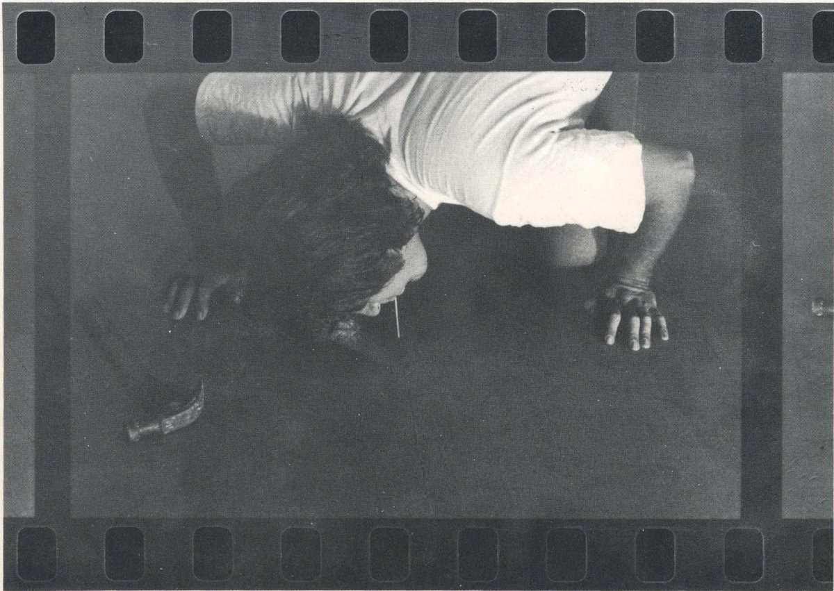 An early (1972) performance piece by Jack Goldstein at the Mizuno Gallery on La Cienega Boulevard  https://archive.org/details/artistfilegoldsteinjack/ 7/