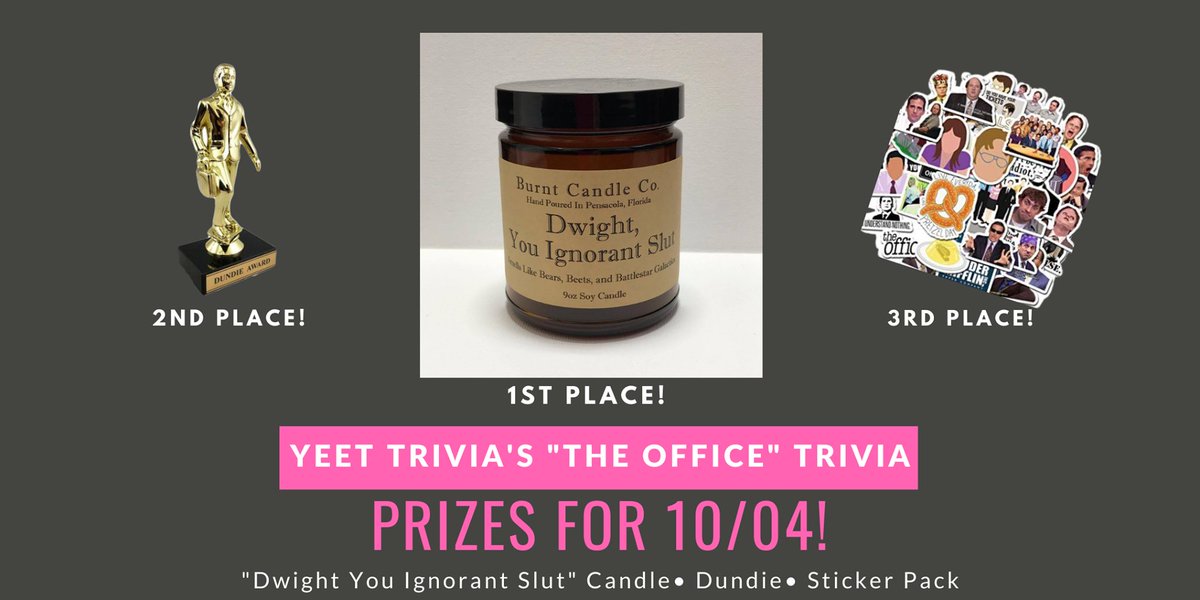 YeetTrivia's tweet photo. TONIGHT! Win Prizes right from your couch! 'The Office' online trivia https://t.co/5nRfbgo1lR
#theoffice #michaelscott #dundermifflin https://t.co/VxIhe2YLRw
