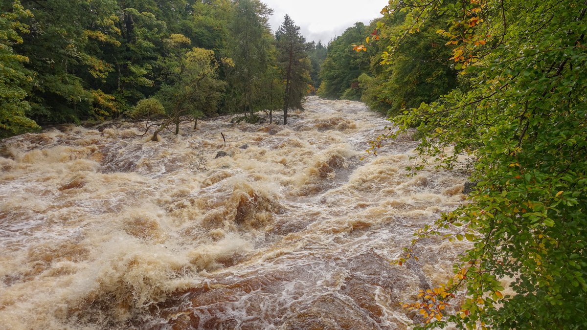 bergjagger's tweet photo. After the storm it is time to get out on to the road and look at the white water filling the river #visitabdn #VisitScotland #FallsofFeugh https://t.co/UzvSG3ppsP