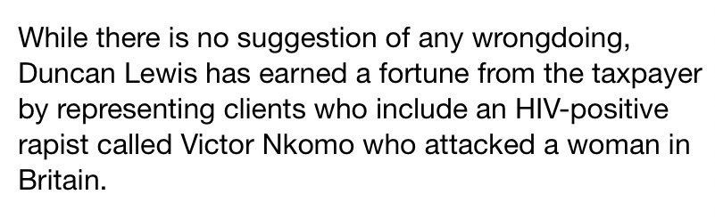 “No suggestion of any wrongdoing”, the Mail is forced to admit, yet here’s an irrelevant detail about an unpopular person the firm has represented, just to make the Mail’s readers confident that there *has* been wrongdoing really.After all, legal aid is only for people we like.