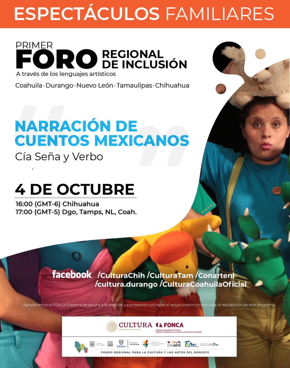 ✨ ¡Hoy es el día! 🎉

Conéctate a la transmisión en vivo y a través de lenguajes artísticos disfruta de la "Narración de cuentos mexicanos" en el marco del 𝗣𝗿𝗶𝗺𝗲𝗿 𝗙𝗼𝗿𝗼 𝗱𝗲 𝗶𝗻𝗰𝗹𝘂𝘀𝗶𝗼́𝗻. ¡Pendiente!