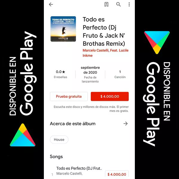 💫TODO ES PERFECTO💫
El nuevo Remix de DJ Fruto &amp; Jack N' Brothas - Marcelo Castelli Ft. Lucile Inkme📀 llega a @googleplaymusic @googleplay Store
🔝💯🎛️🎚️🔊🔥😎✌️

📲YA está disponible, adquiere tu copia aquí 👇

play.google.com/store/music/al…

#urabanarecords #jacknbrothas #GooglePlay