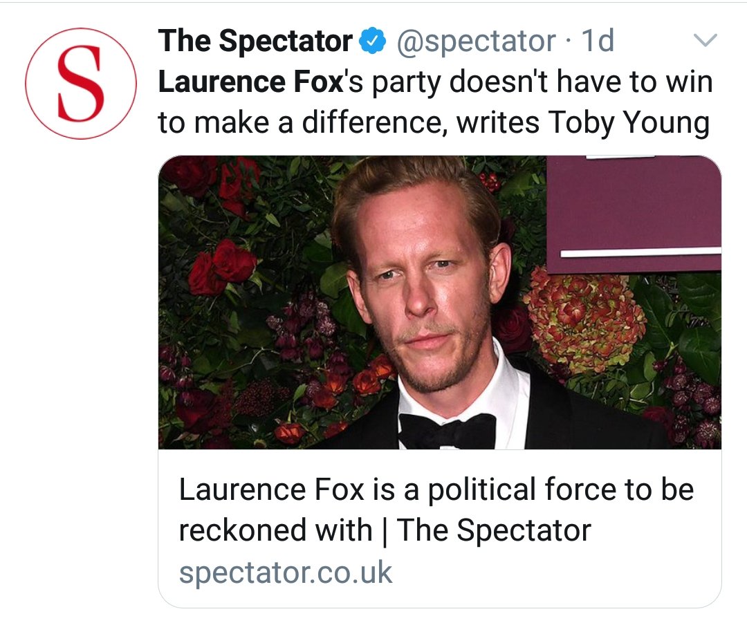 docrussjackson's tweet photo. Toby Young's new crank-crush is Laurence Fox. Fox's Reclaim Party has *mysteriously* raised £5M & is supported by 'Turning Point' - antivaxxer far-right crank Candace Owens was Comms Director 2017-19 & the #Christchurch mosque shooter wrote she had "influenced him above all". 😳 https://t.co/abfbdunplu