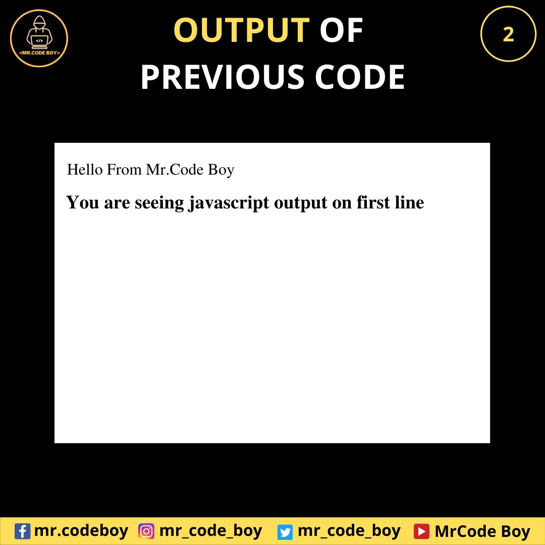 mr_code_boy's tweet image. JavaScript Part - 2 (&amp;lt;script&amp;gt; tag)

Like, Share, Comment, and Follow for more technical stuff.

YouTube - bit.ly/mrcodeboy
Facebook - facebook.com/mr.codeboy/
Instagram - instagram.com/mr_code_boy/

#computerscience #html #webdeveloper #tech #100DaysOfCode
