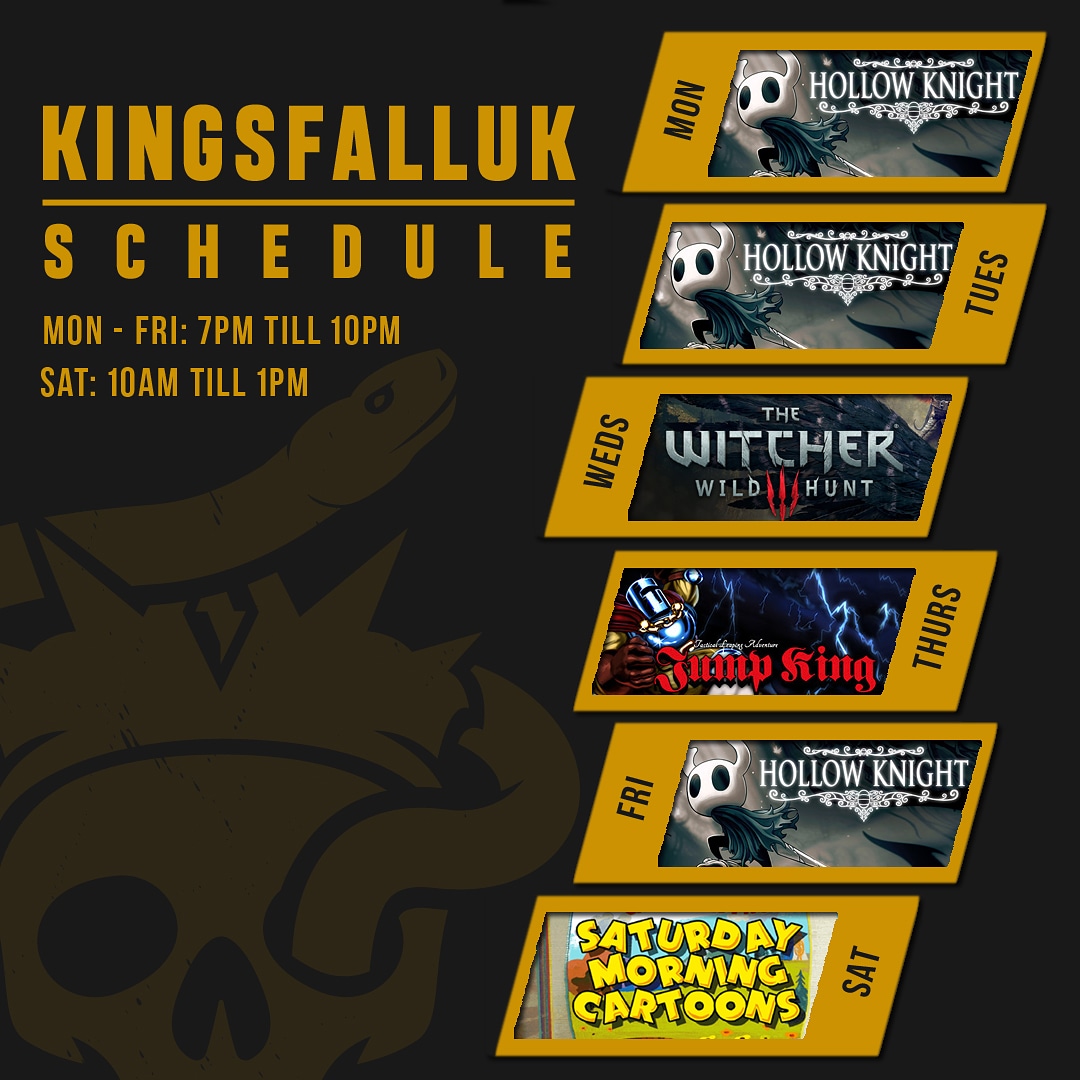KingsFallUK's tweet photo. Catch me on Twitch next week playing the following games!

#hollowknight 
#witcher3 
#jumpking 

Along with Beyblades on our Saturday morning cartoons!

Also expect to see some new exciting content coming this month.

Be sure to keep updated on twitch @kingsfalluk https://t.co/R3gGqWAPHE