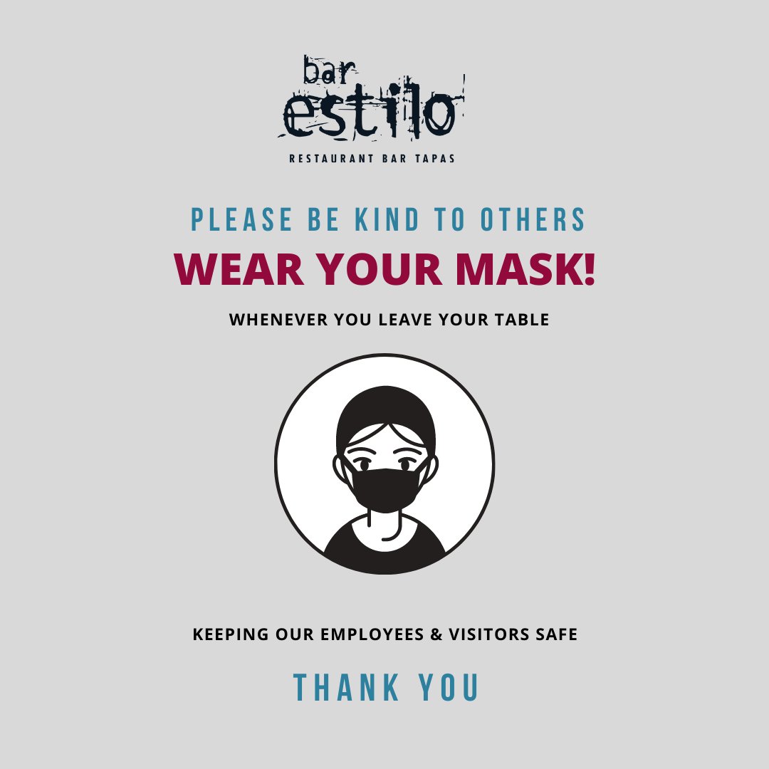 Please remember to bring a mask when visiting us, and to wear it whenever you leave your table. Thank you for protecting our staff and those more vulnerable. #WearAMask #bekind #keepsafe
