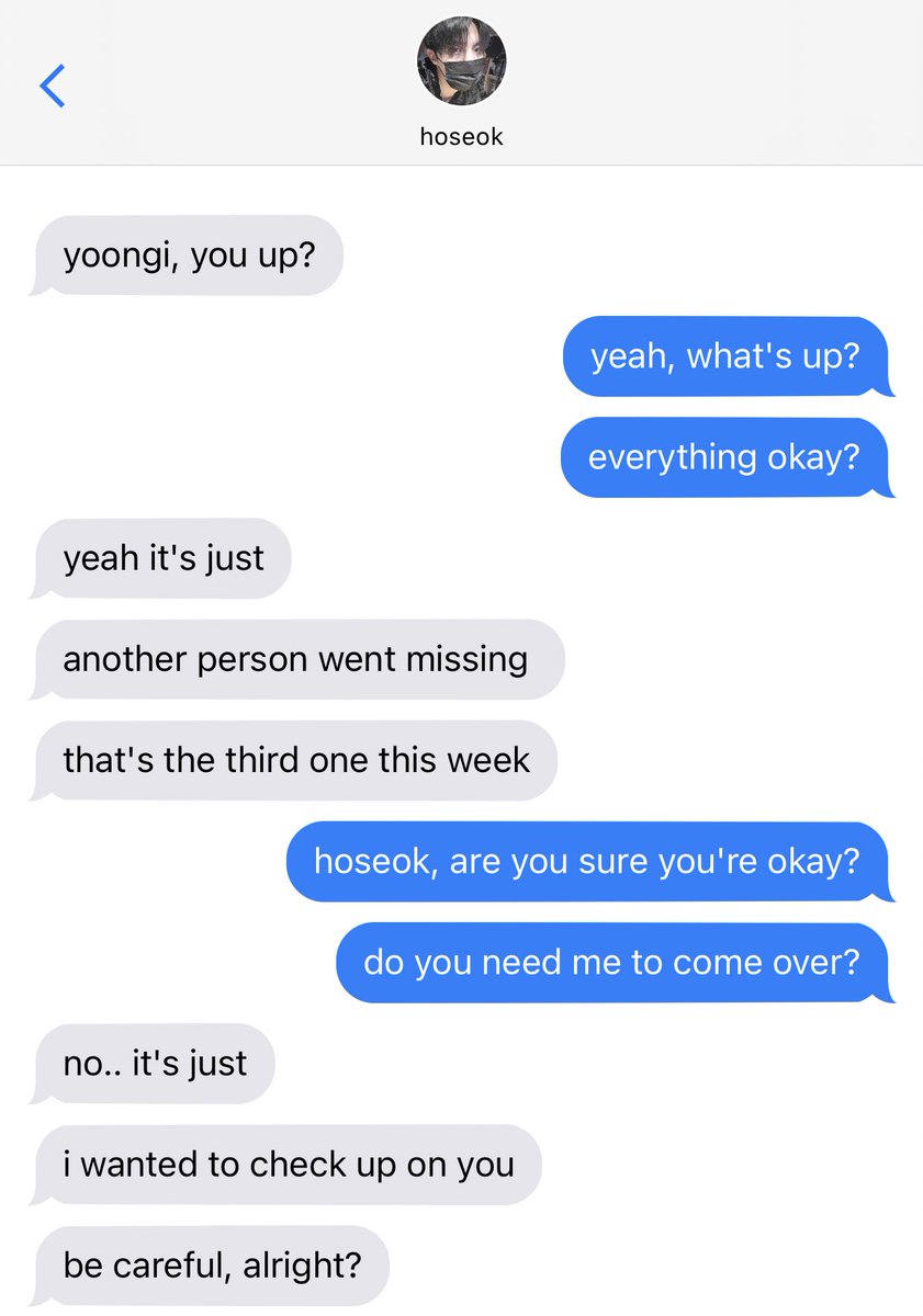 — hoseok texts yoongi about the missing case.